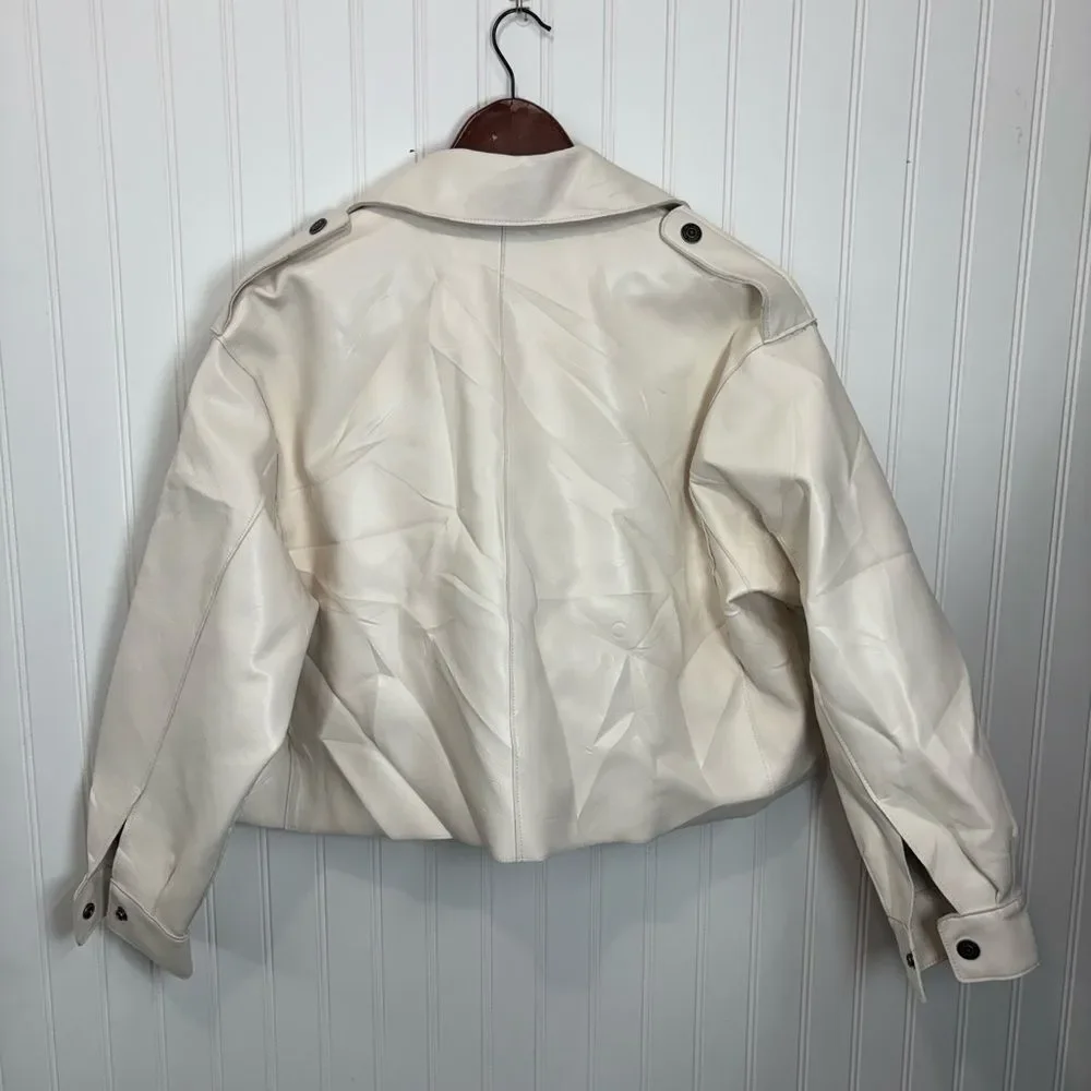 We The Free Alexis vegan faux leather Off-White Double-Breasted cropped jacket